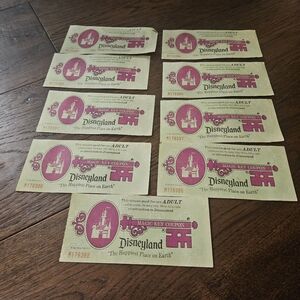 Lot of 7 Vtg  Disneyland Magic Key Adult Coupon Tickets sequential numbers Used.